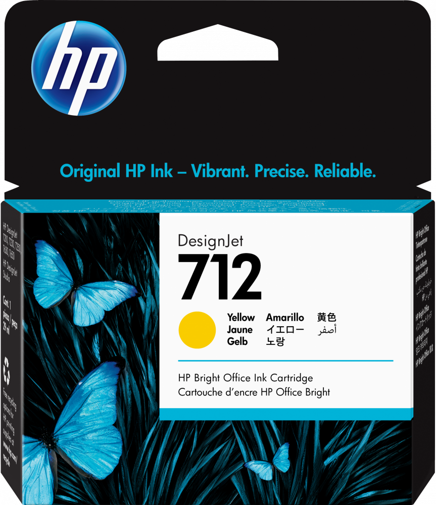 TINTA HP LF DESIGNJET 712 29ML COLOR AMARILLO PARA HP DESIGNJET T210, T230, T250, T630, T650